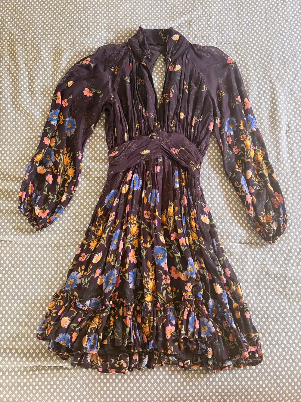 Anthropologie Wildflower Floral Chiffon Mini Dress - Size 0